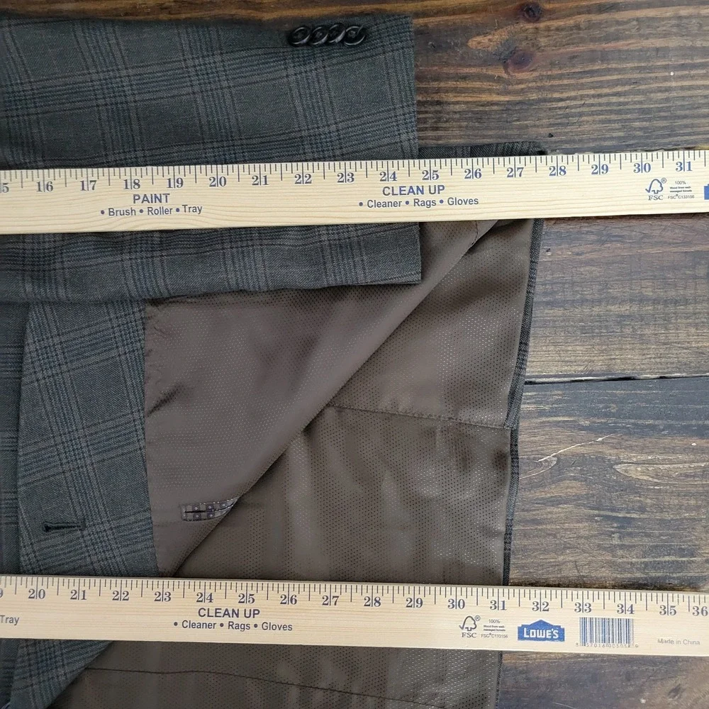 Michael Kors Men's Sport Coat Blazer Two Button Olive Brown Plaid Poly Rayon 48R